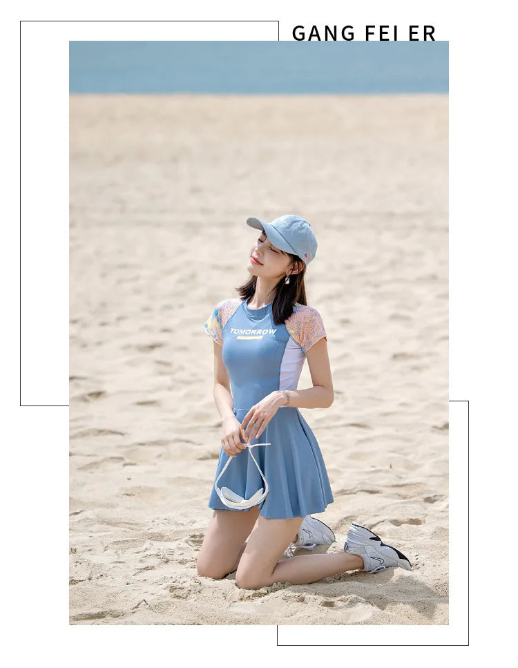 Swimsuit for Women in Summer, Conservative and Slimming, One-piece Skirt Style Swimsuit New Year's Hot Spring Plus Size Swimsuit