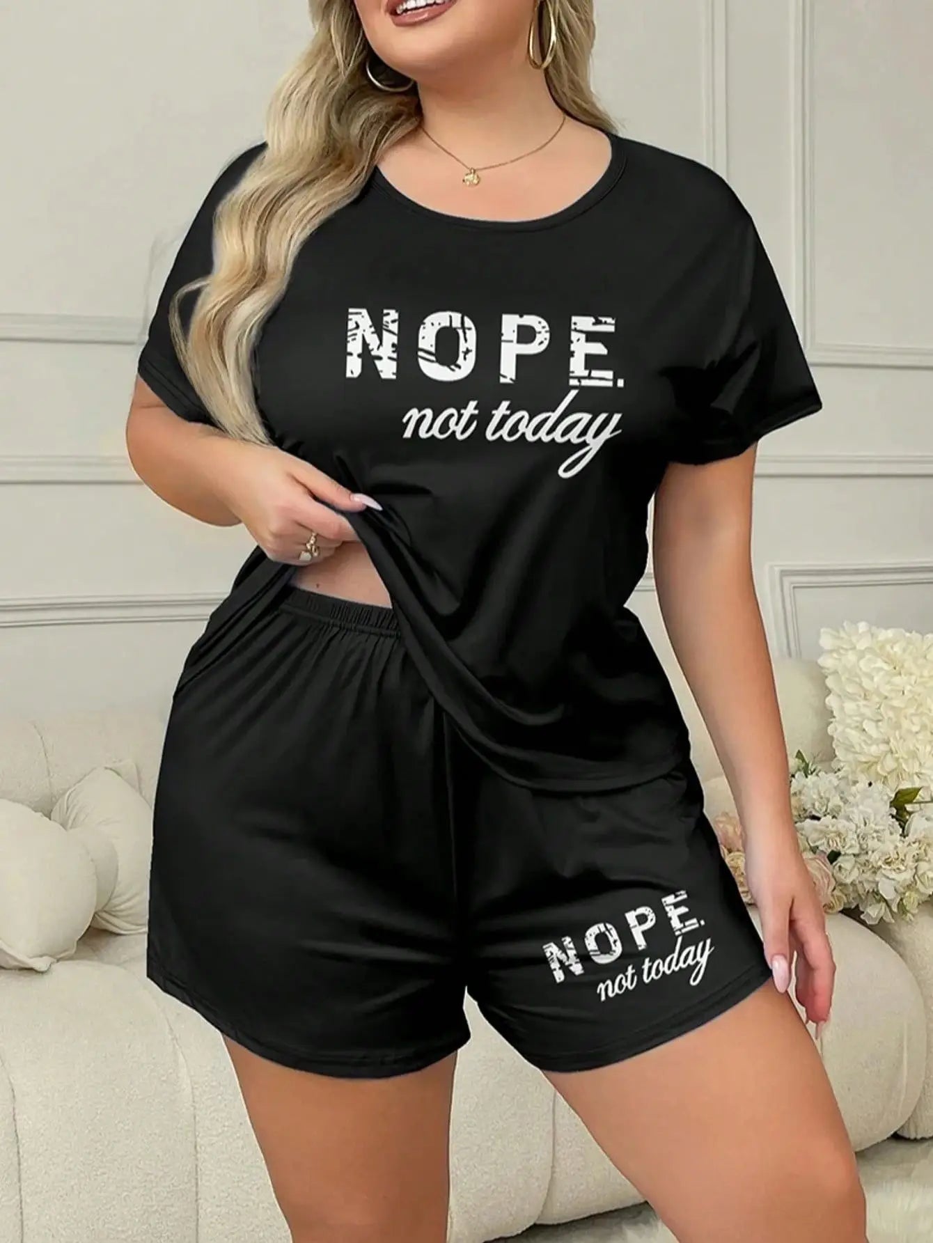 Summer fashion home wear European and American large size short-sleeved shorts two-piece pajamas 4XL 5XL