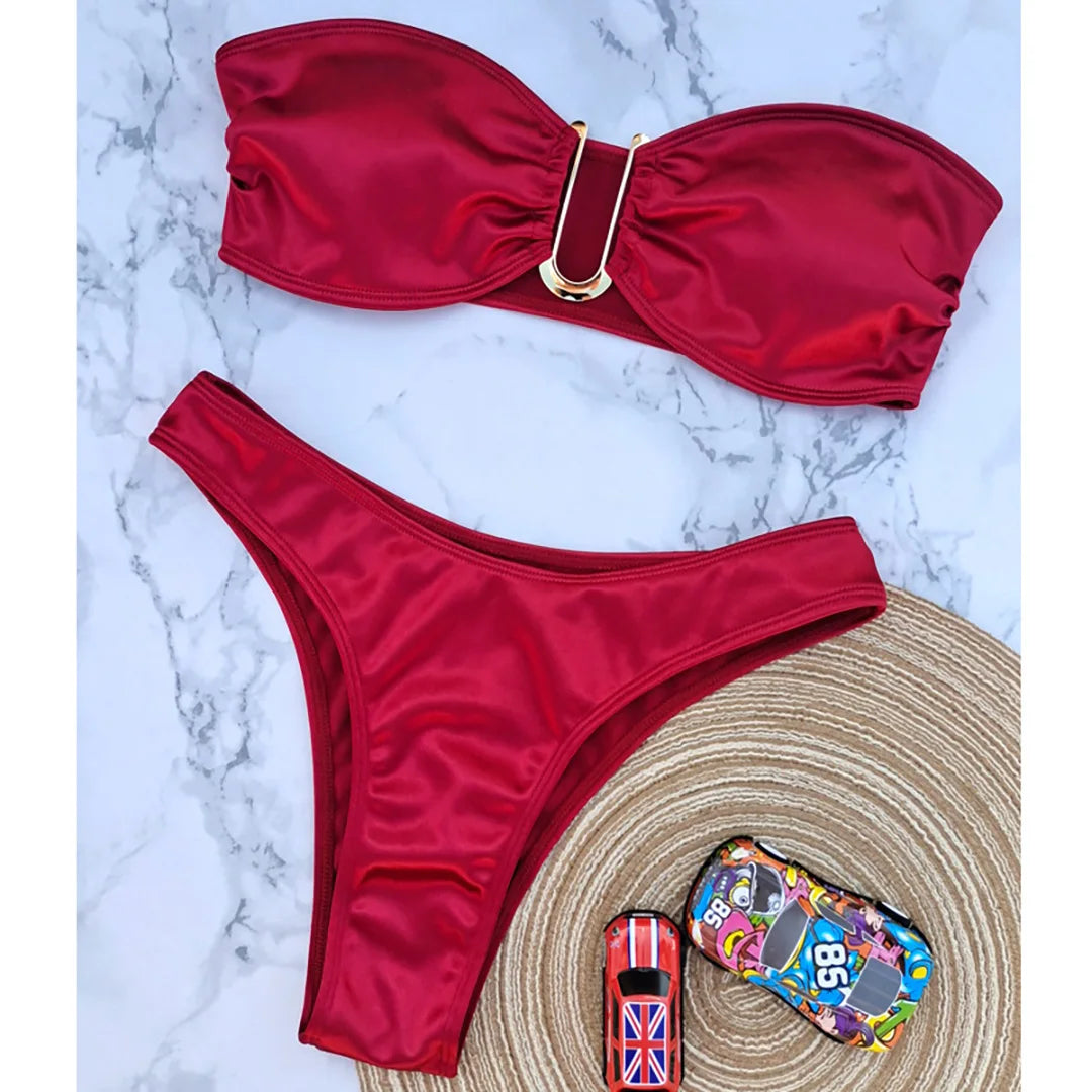 13 Color 2026 New Sexy Bandeau Bikini Women Swimwear Female Swimsuit Two-Pieces Bikini Set Padded Bather Bathing Suit Swim V4647