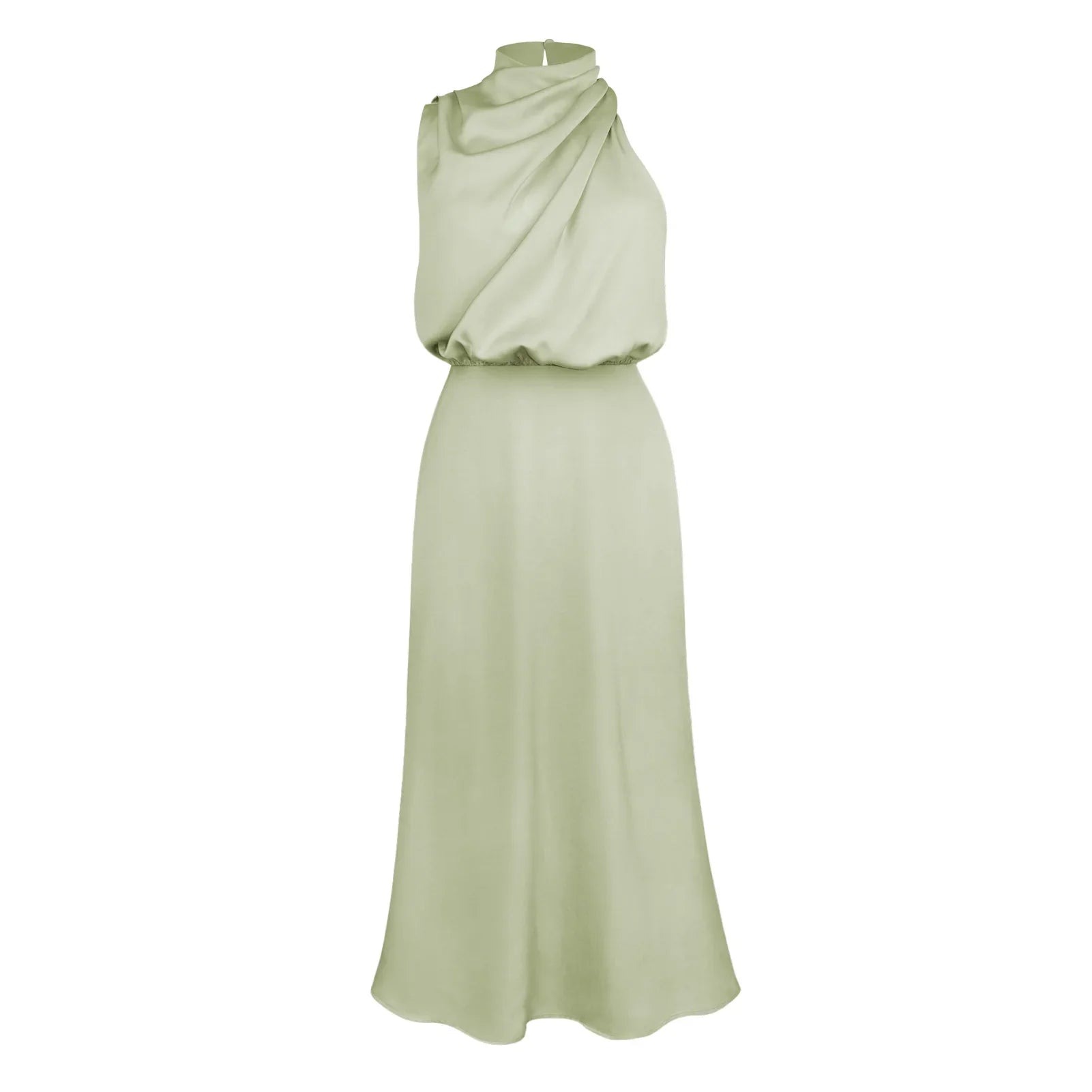Foridol One Shoulder Turtleneck Tank Satin Women Party Dress Robe Zip Sleeveless Elegant Vintage Folds Women Clothing 2025