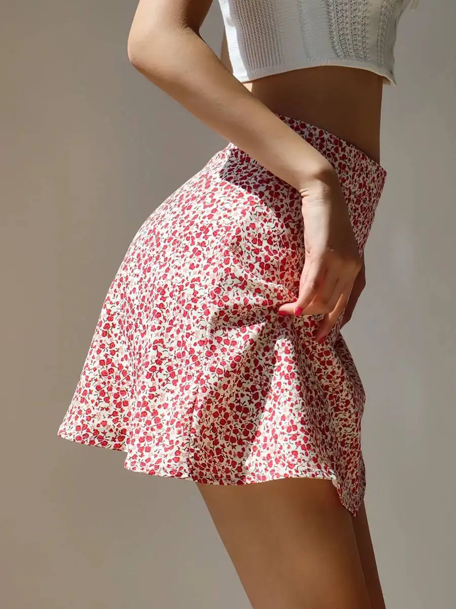 2026 Summer New Retro Vacation Style Small Floral Half Skirt High Waisted Wrap Buttocks Elegant Sweet Slim Short Skirt 06AH