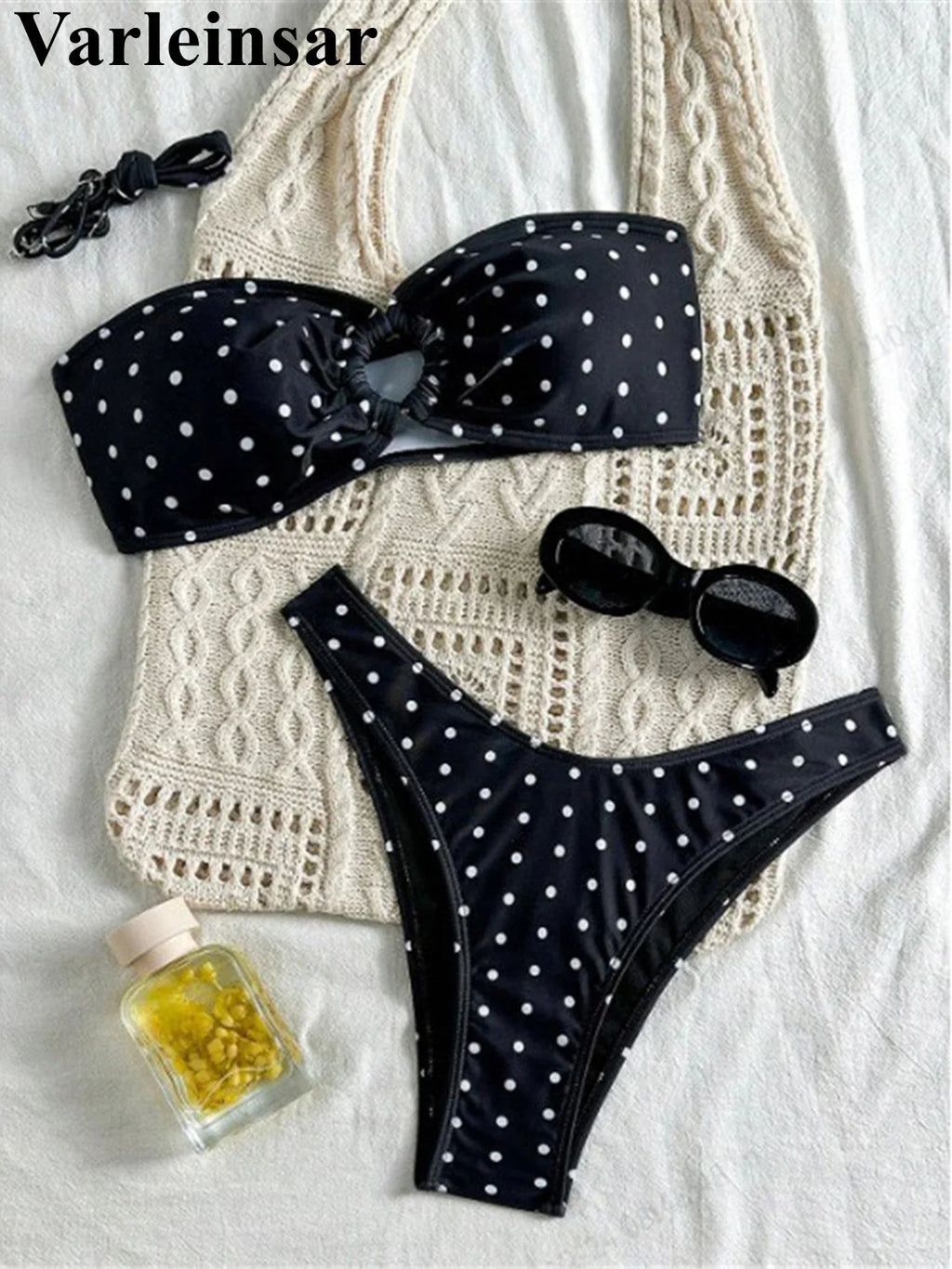 XS - L Polka Dot Bandeau Brazilian Bikini Women Swimwear Female Swimsuit Two-Pieces Bikini Set Bather Bathing Suit Swim V7711