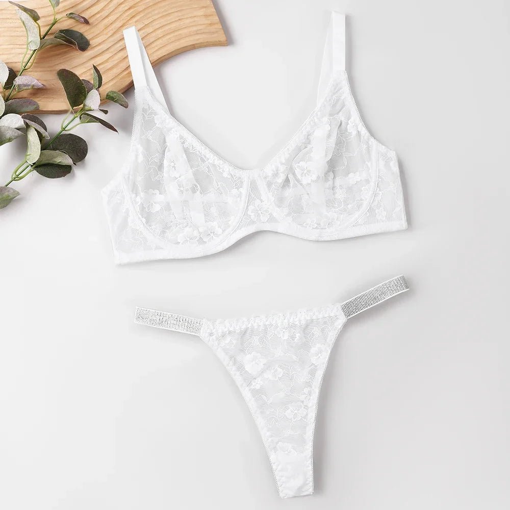 Sexy Floral Lace Womens Lingerie Set Breathable Erotic Bra And Briefs Sets Panties Thong Plus Size Underwear B C D E F Cup