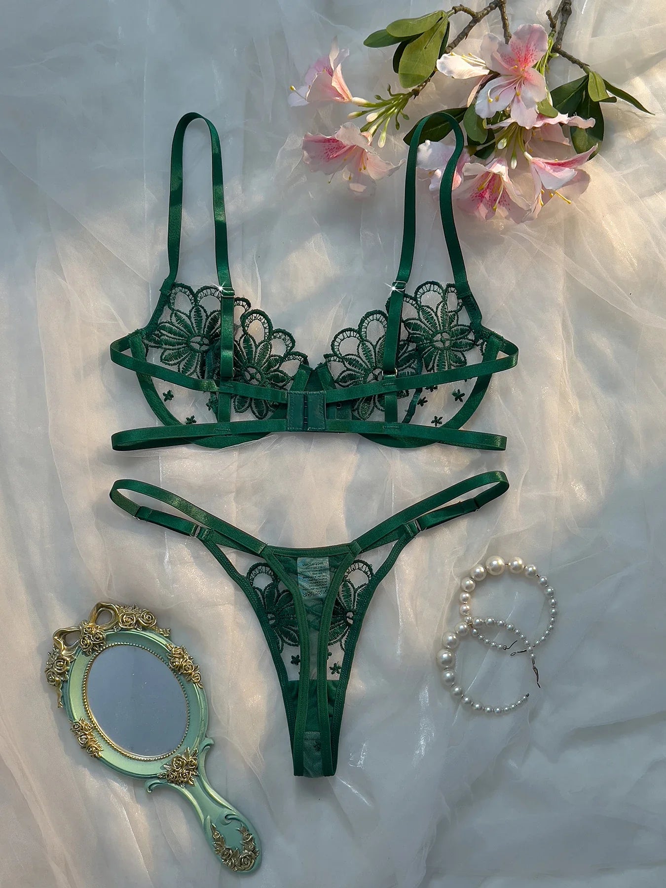 Ladies Youthful Daisy Summer Underwear Semi-Transparent Embroidered Cute Sweet Adjustable Style Women's Lingerie