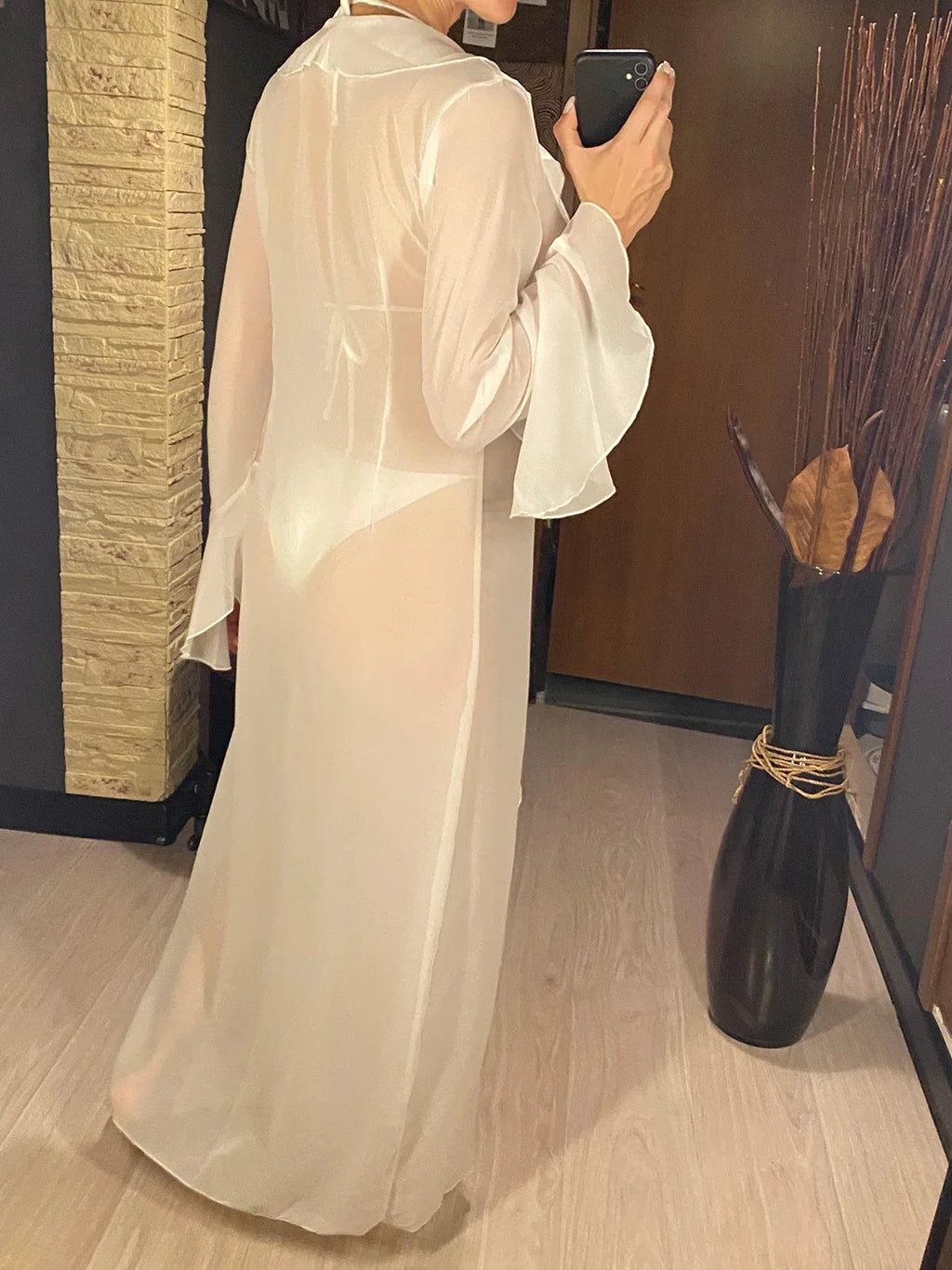 New Sexy V Neck Ruffled Long Sleeve Chiffon Tunic Beach Cover Up Cover-ups Beach Dress Beach Wear Beachwear Female Women V5976