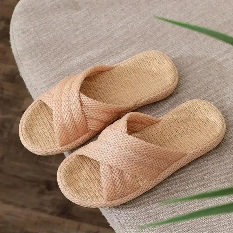 Breathable Cotton Linen Slippers For Women Men Spring Summer House Shoes Anti-slip Solid Color Couples Home Floor Slides
