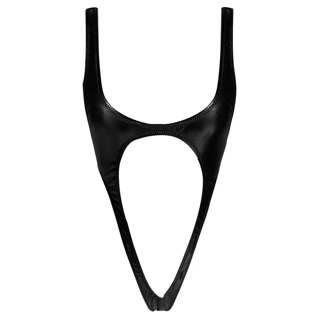 S - XL PU Faux Leather Extreme String Mini Micro Thong Backless Monokini Women Swimwear One Piece Swimsuit Female Bather V1985