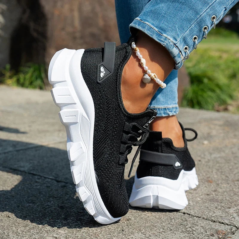 Orange Breathable Knitted Sneakers Women Comfort Slip On Mesh Sport Shoes Woman Plus Size 43 Thick Bottom Vulcanized Shoes Mujer