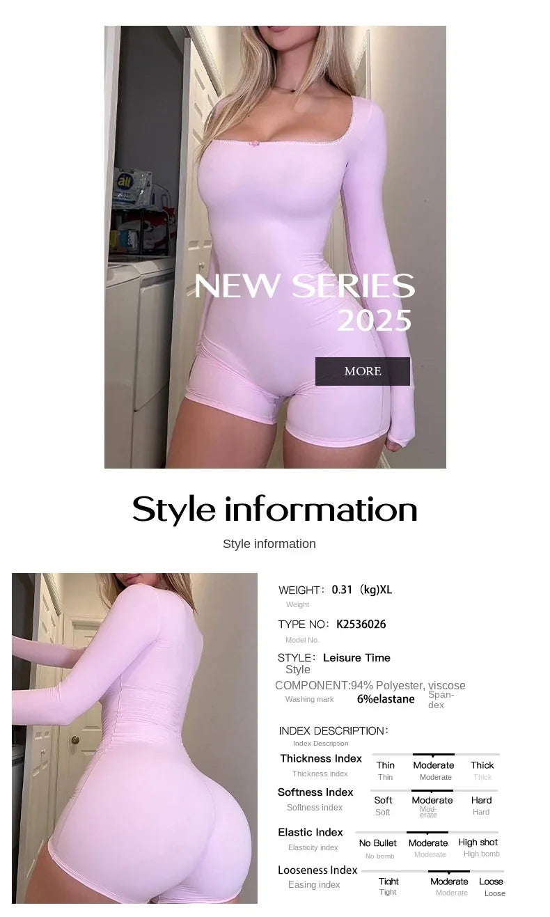 Phantasy Pink Overalls for women Sexy Long-Sleeved Jumpsuit Yoga Pant Sport Yoga Style Slim Short Jumpsuit Lady Women's Clothing