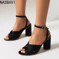 NASBAVI Straps Women's Sandals Summer Shoes Luxury Peep Toe Flip Flops Round High Heels Gold Party Dance Wedding Shoes Ladies