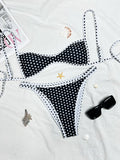 Sexy Coffee Polka Dot Print Bikini Set 2026 Women Pleate Push Up Bra Hollow Out Thong Swimsuit Summer Pool Bathing Suit Swimwear