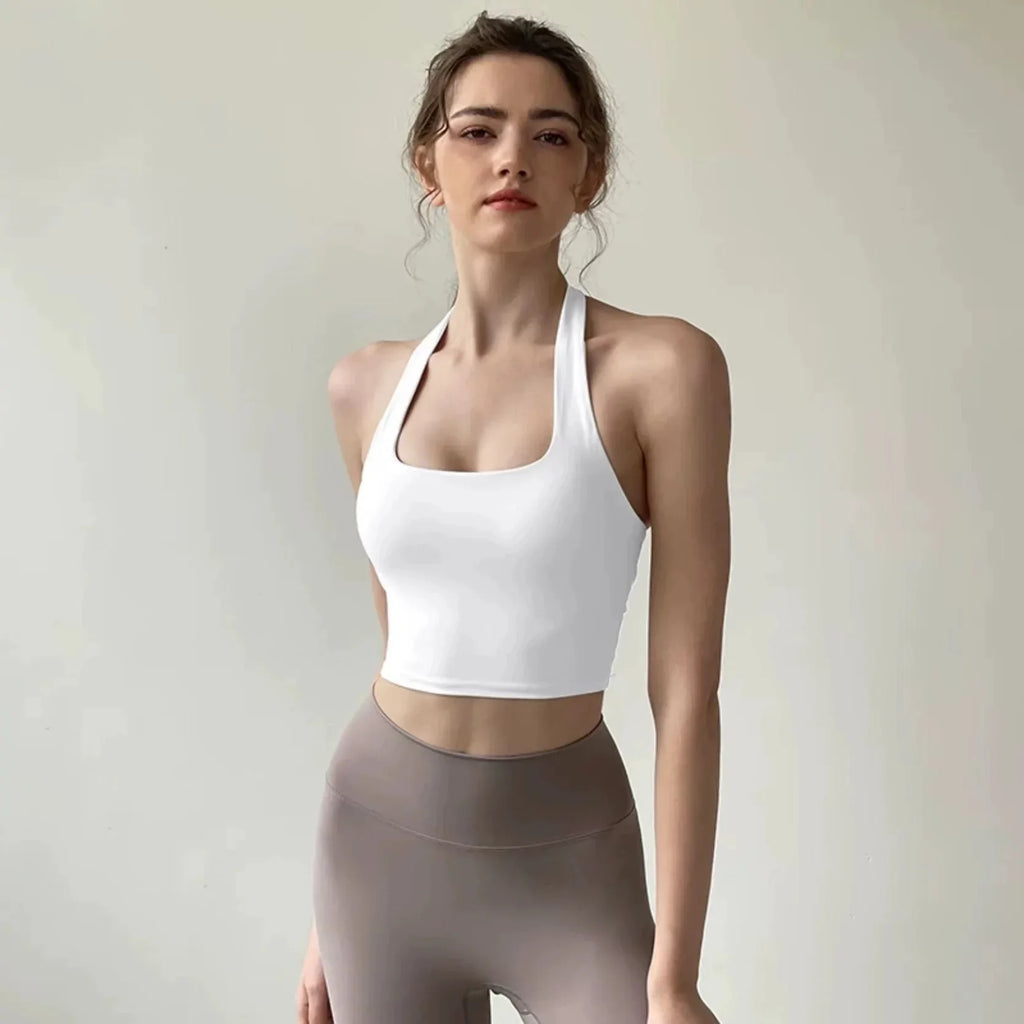 Women's Yoga Sports Bra Sexy Neckband Chest Cushion Beautiful Back Fashionable Pleat Gathering Sports Bra for Fitness
