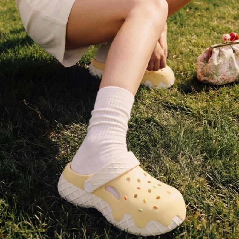 Cute Icecream Style Fashion Clogs For Women Summer Platform Shoes Thick Sole Female Home Street Slippers Girls Close Toe Sandals