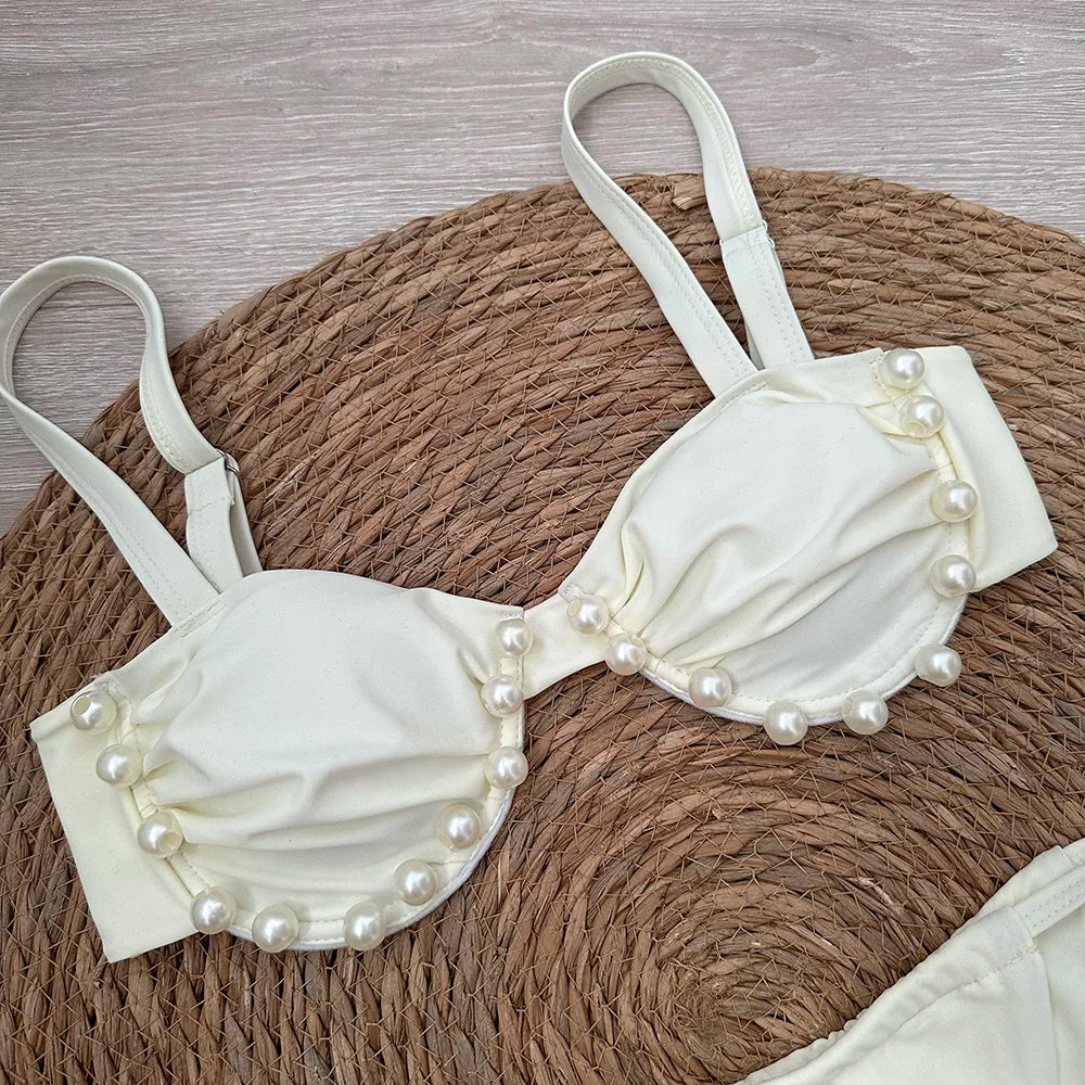 Micro Push Up Bikini 2024 Women Swimsuit Sexy Swimwear Thong Bikinis Set Brazilian Beachwear Pearl Bathing Suit Biquini Female