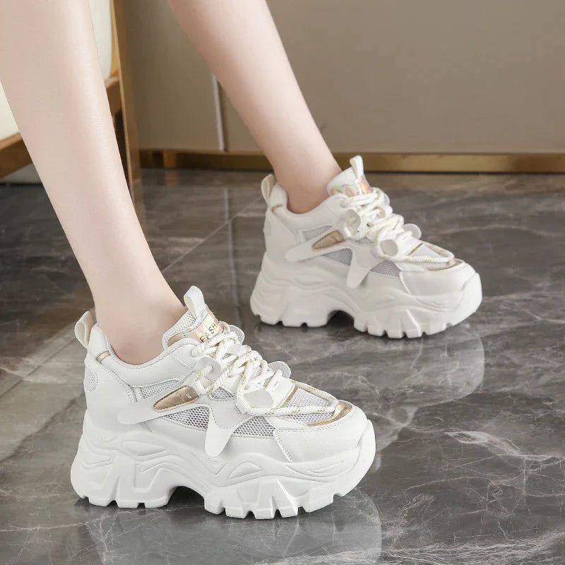 Breathable Mesh Platform Sneakers Women Spring Thick Bottom Non-Slip Casual Shoes Woman Lace-Up Chunky Sole Sports Shoes Ladies