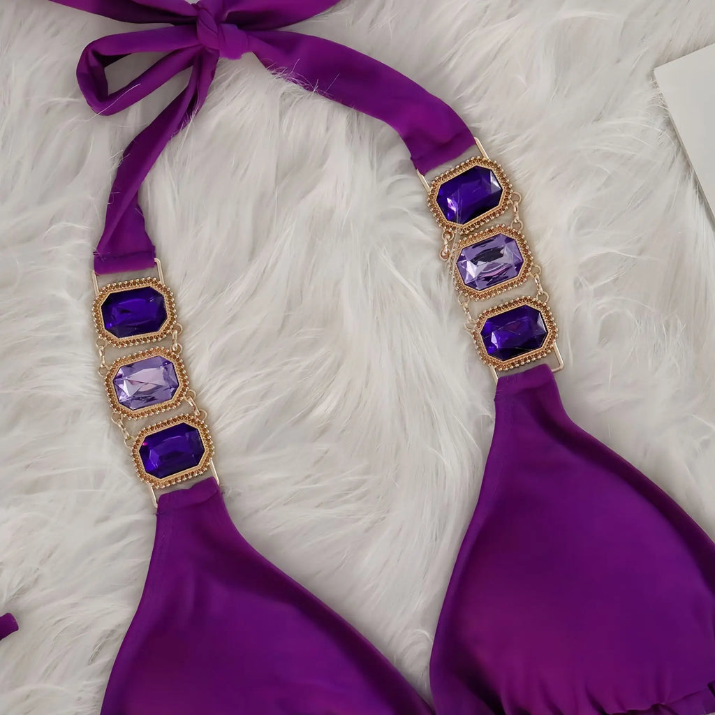 Halter Brazilian Rhintstones Diamond Bikini Women Swimsuit Female Swimwear Two Pieces Bikini Set Scrunch Butt Bathing Suit Swim