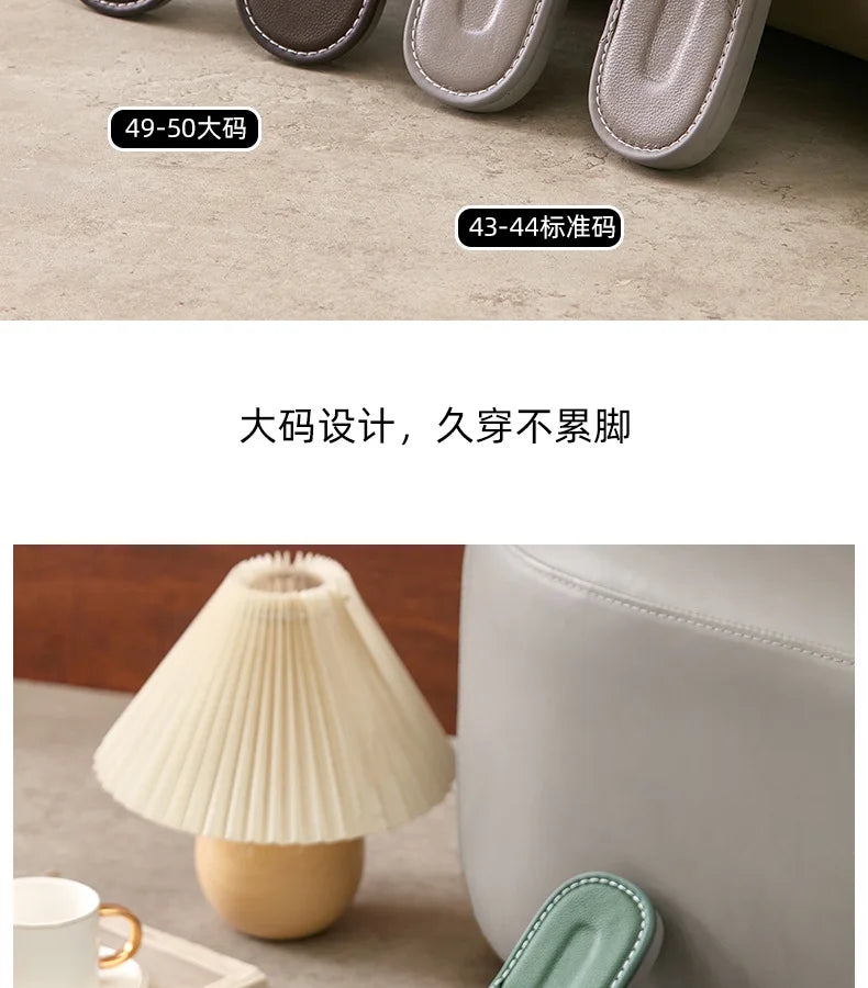 Big Size EU48 Indoor Slippers For Women Men Spring Summer House Shoes Soft Leather Anti-slip Open Toe Couples Home Floor Slides