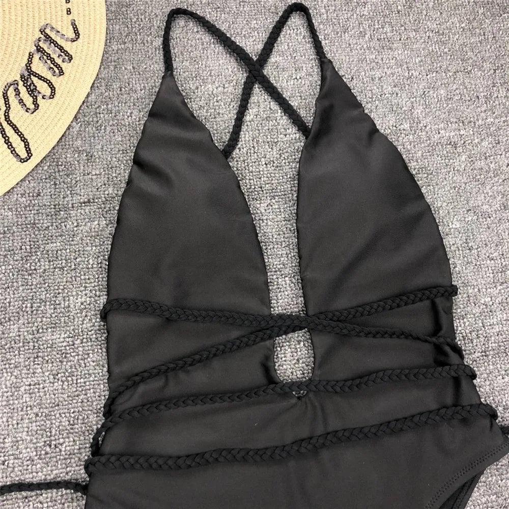 Sexy Deep V Neck Wrap Around Female Swimwear One Piece Swimsuit Women Backless Monokini High Leg Cut Bathing Suit Swim Beachwear