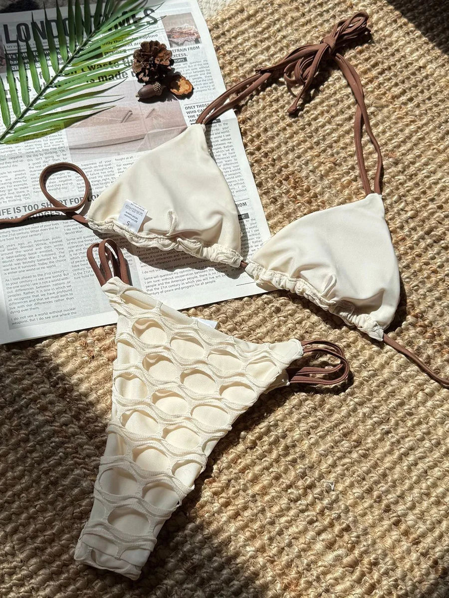 Hollow Out Halter Bikini Female Swimsuit Women Swimwear Two-pieces Bikini set High Leg Cut Bather Bathing Suit Swim Beachwear