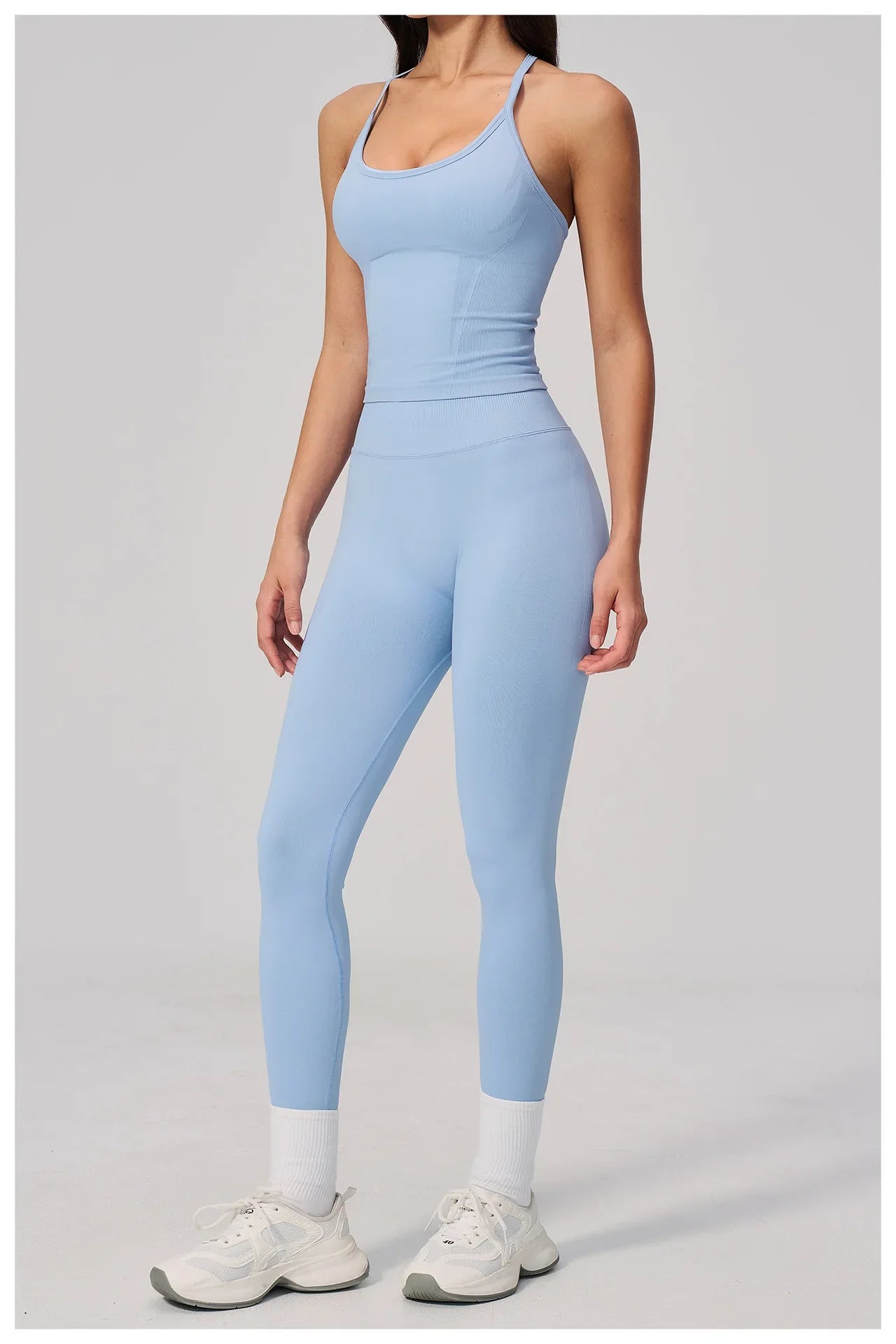 Summer Seamless Yoga Sets Women Outdoor Slimming Sports Tank Top High Waist Hip Lifting Leggings Gym Fitness Suits Tracksuit