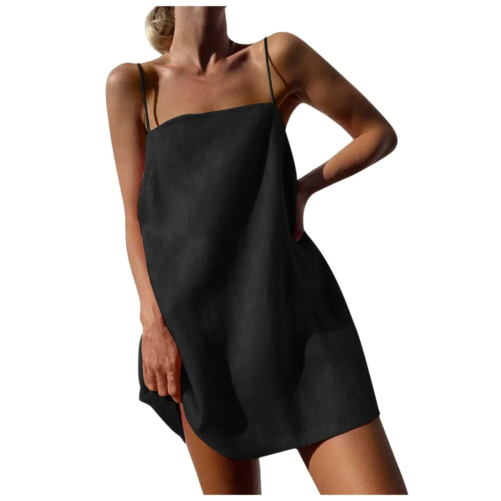 Y2k Camisole Dress Women Cotton Linen Casual Vacation Cute Spaghetti Strap Dresses Summer Trendy Beach Short Sundress 2024 Hot