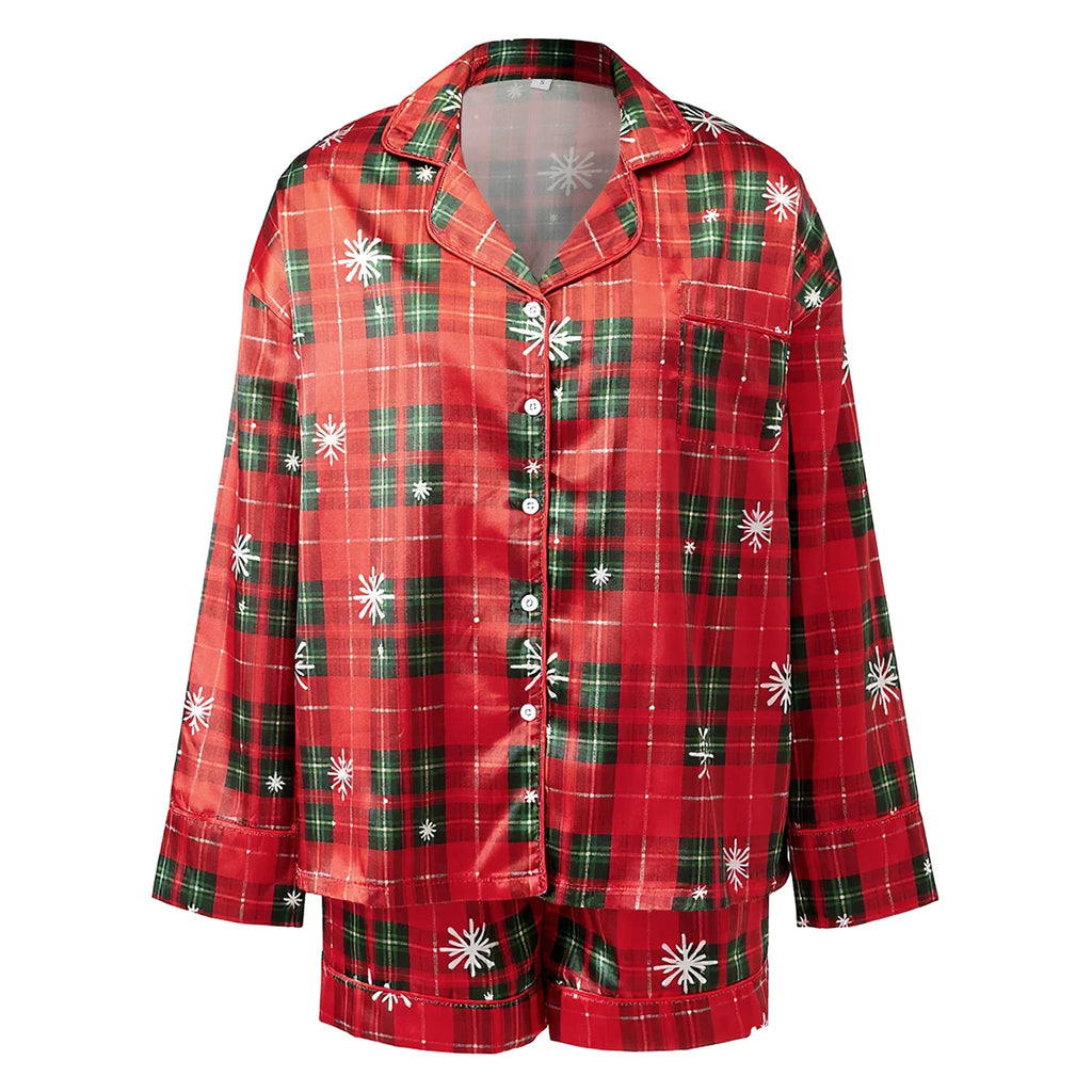 Women’s 2025 2 Piece Christmas Pajamas Set Long Sleeve Button Down Shirt + Shorts Set Summer Fall Lounge Clothes