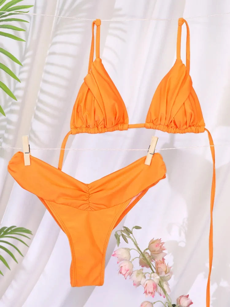 Miyouj Glitter Fabric Bikinis 2026 Sexy Bikini Set Folds Swimsuit Female Halter Bathing Suit Women Swimwear New Beachwear