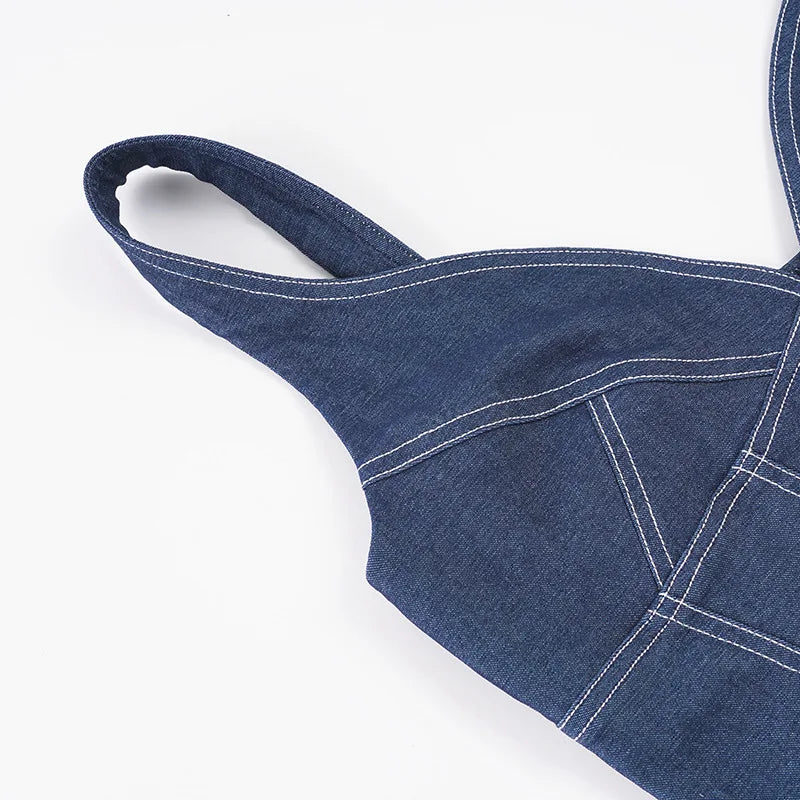 2026 Street style stretch imitation denim camisole V-neck slim fit versatile hot girl top