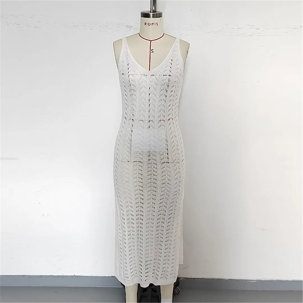 4 Color Hollow Out Sleeveless Crochet Knitted Tunic Beach Cover Up Cover-ups Beach Dress Beach Wear Beachwear Female Women K6783
