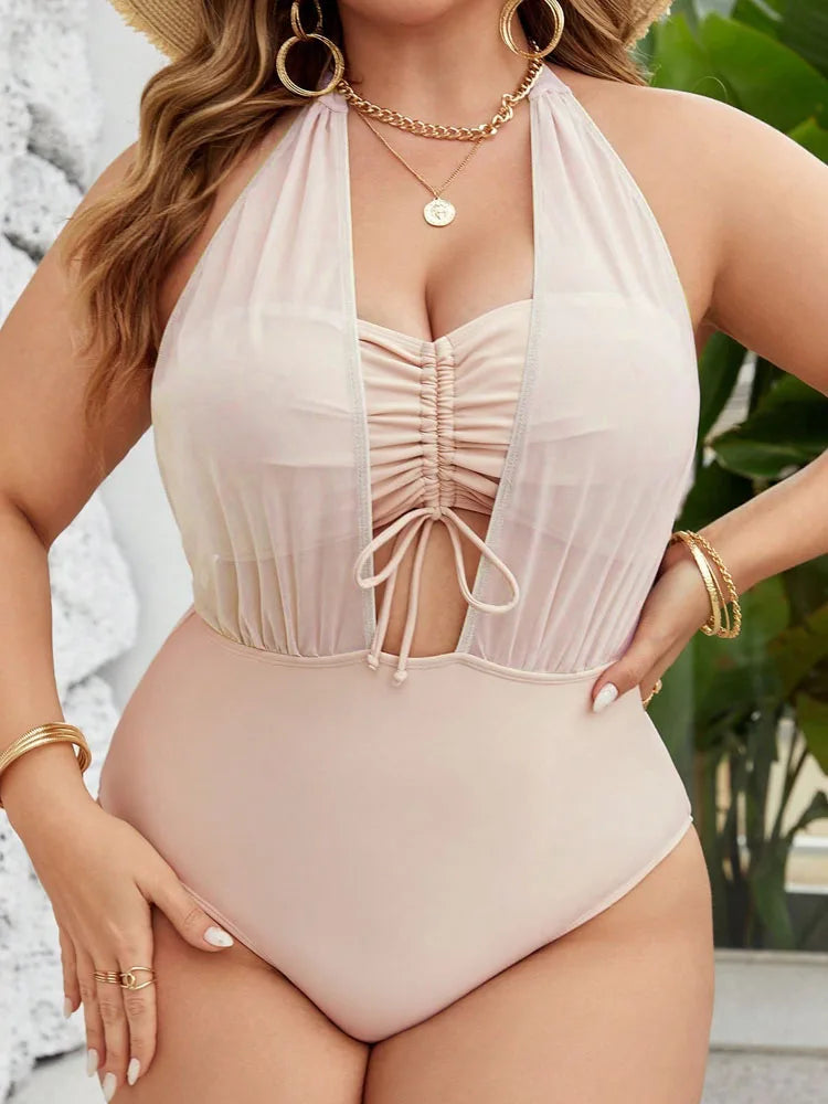 VigoJany 2026 Solid Patchwork Plus Size Swimwear Women Push Up Hollow Large One Piece Swimsuit  Beach Chubby Big Bathing Suit