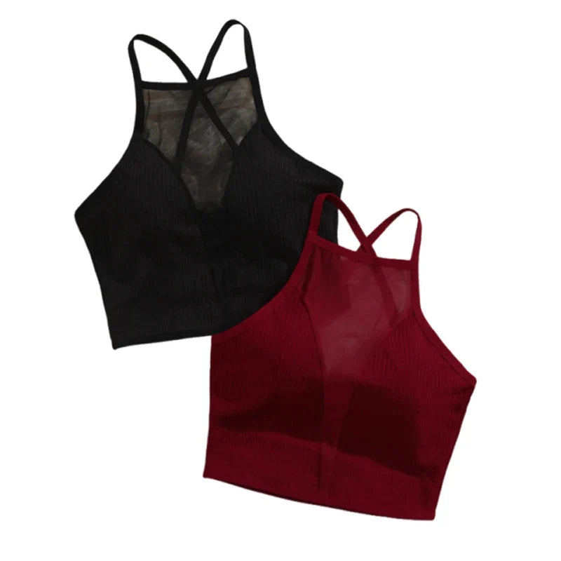Sexy Mesh Camisole Crop Top Corset Seamless Backless Underwear Hot Fashion Women Casual Tank Top Bralette Adjustable Lingerie