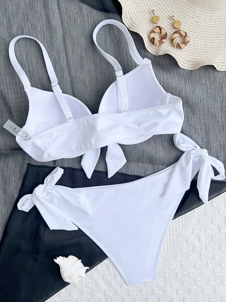 Sexy Knotted Underwired Bra Cup Bikini Women Swimsuit Female Swimwear Two-pieces Bikini Set Push Up Bikinis Bathing Suit Swim