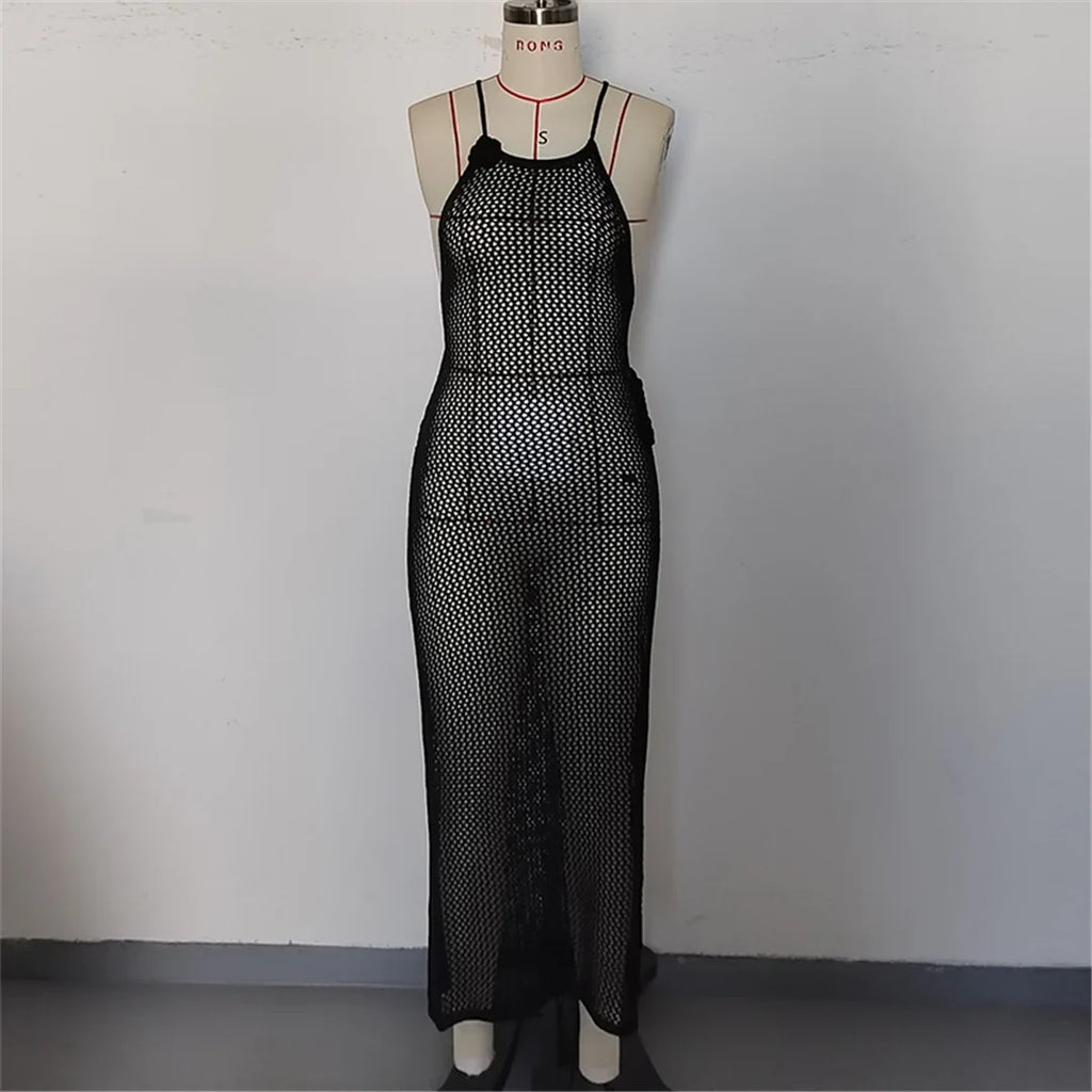 3D Flowers Hollow Out Backless Crochet Knit Tunic Beach Cover Up Cover-ups Beach Dress Beach Wear Beachwear Female Women K6561