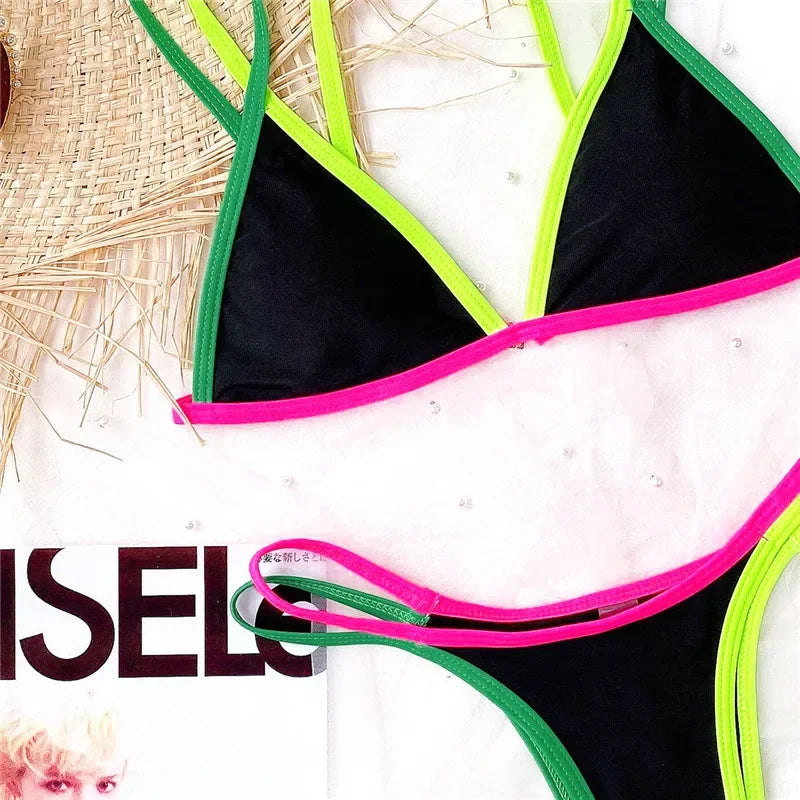 Splicing Brazilian Mini Thong Bikini Female Swimsuit Women Swimwear Two-pieces Bikini set High Cut Bather Bathing Suit Swim Lady