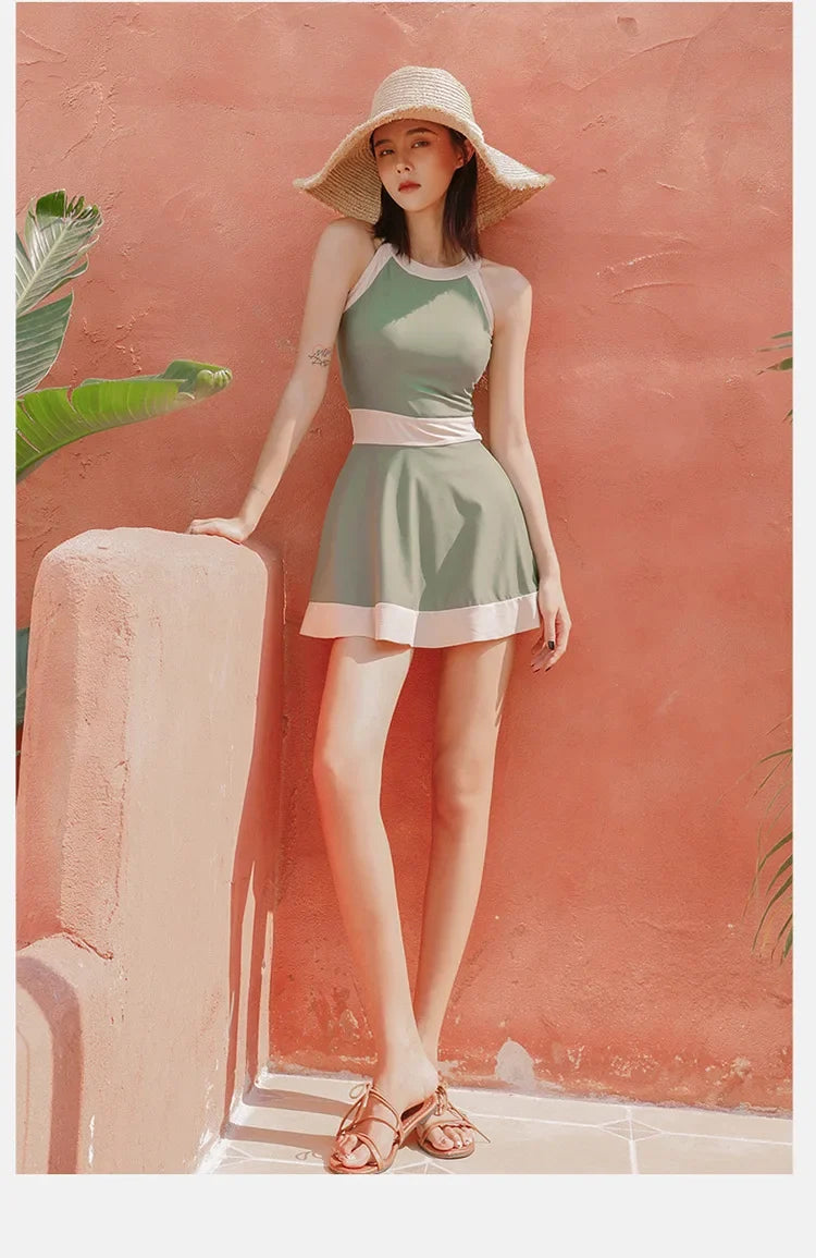 New Super Fairy Skirt-style One-piece Waist-covering Belly Slimming Conservative Steel Support Gathered Swimming Suit