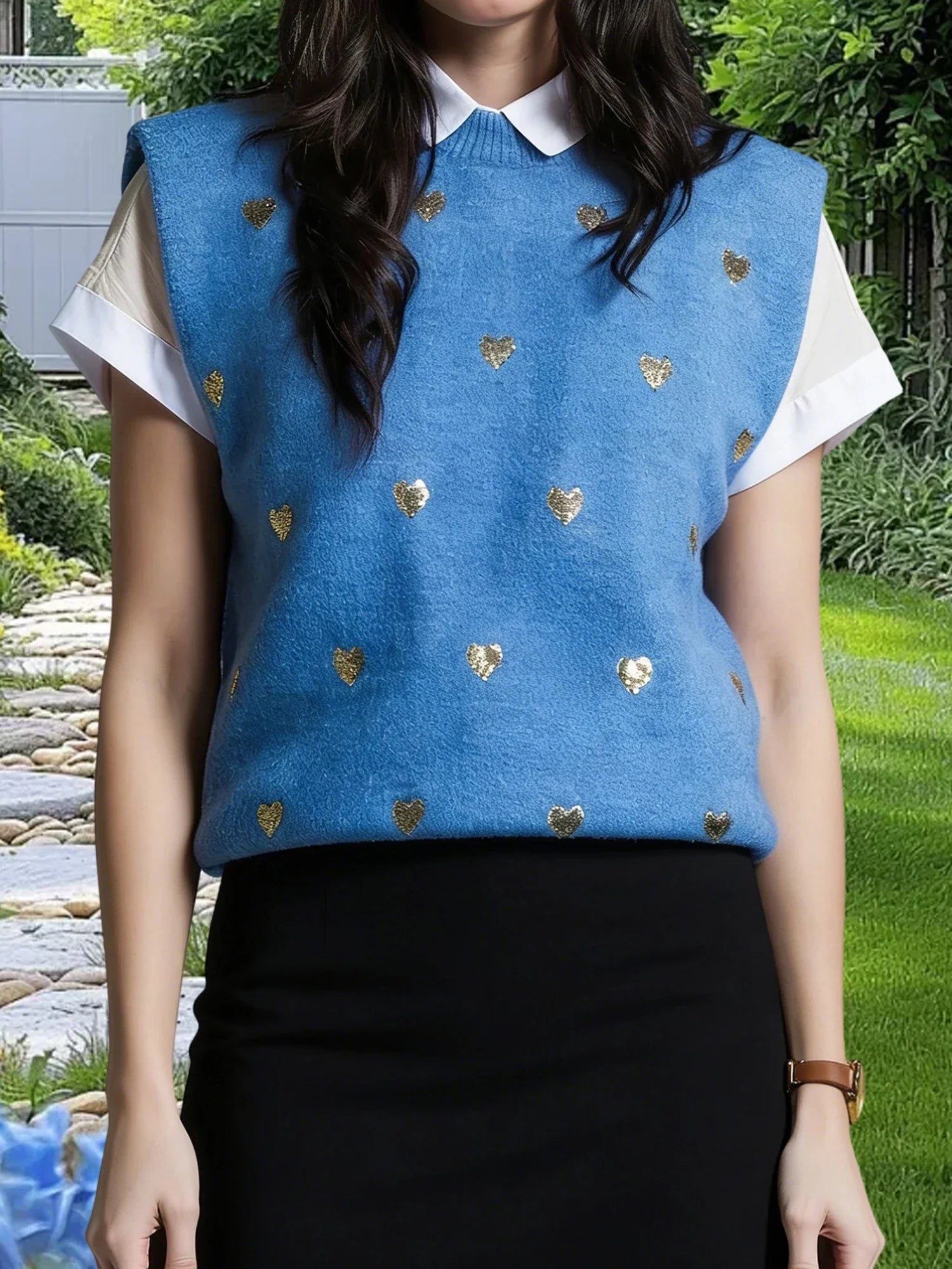 Women Sleeveless Crew Neck Heart Loose Tank Top Fashion Sweater Spring Summer Knit Vest Streetwear