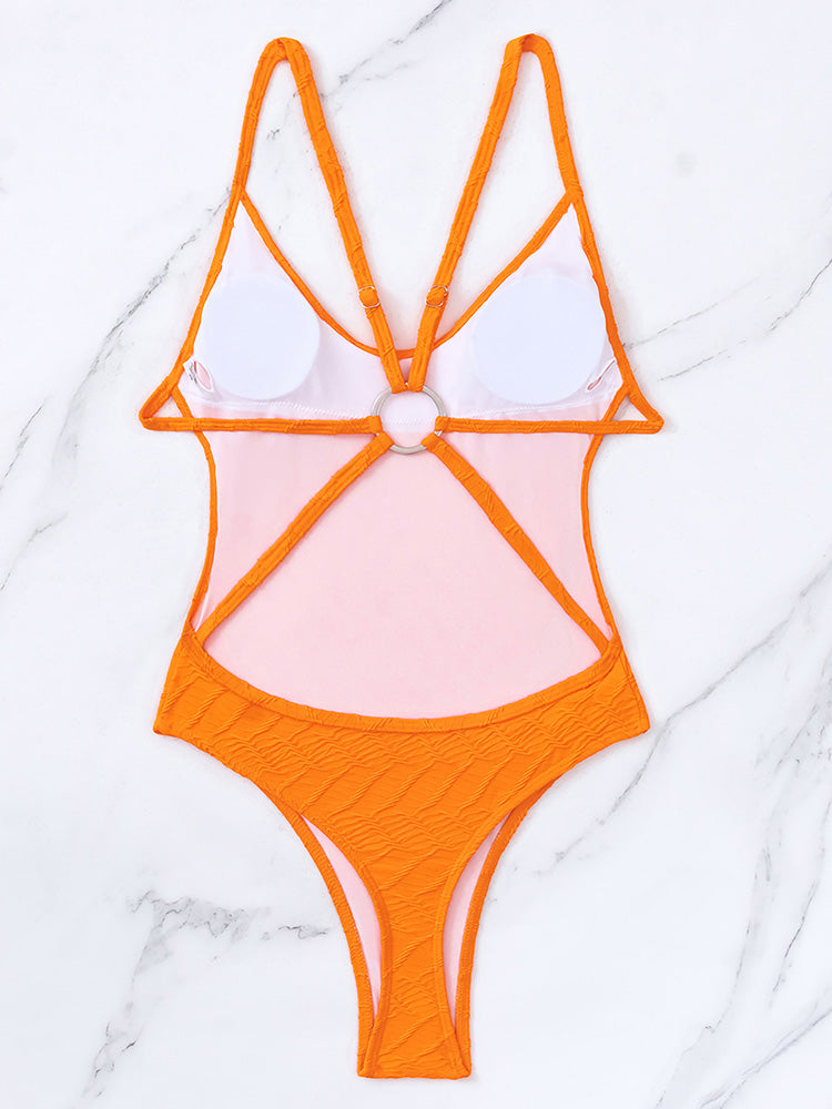 Wrinkled Criss Cross Backless Female Swimsuits One Piece Swimsuit Women Thong Swimwear High Cut Monokini Bathing Suit Swim Lady