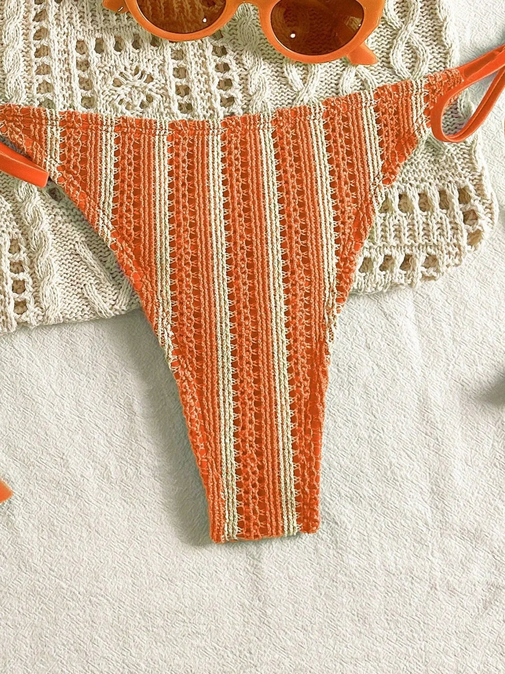 Sexy Orange Striped Bikini Set 2026 Women Halter Push Up Bra Tassel Bandage Thong Swimsuit Summer Holiday Bathing Suit Swimwear