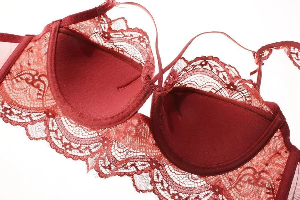 MOYISU Minimizer Bra French Lace for Large Bust, Anti Sagging Full Coverage Push Up Underwire Set, Sensuous Women Sexy Bra & Set