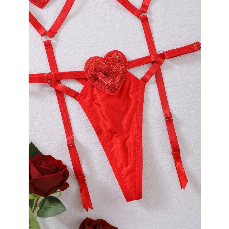 Toucheart Erotic Love Lingerie Panty Garters Patchwork 3PCS Skinny Backless Delicate Hot Women Seductive Intimate Underwear Set