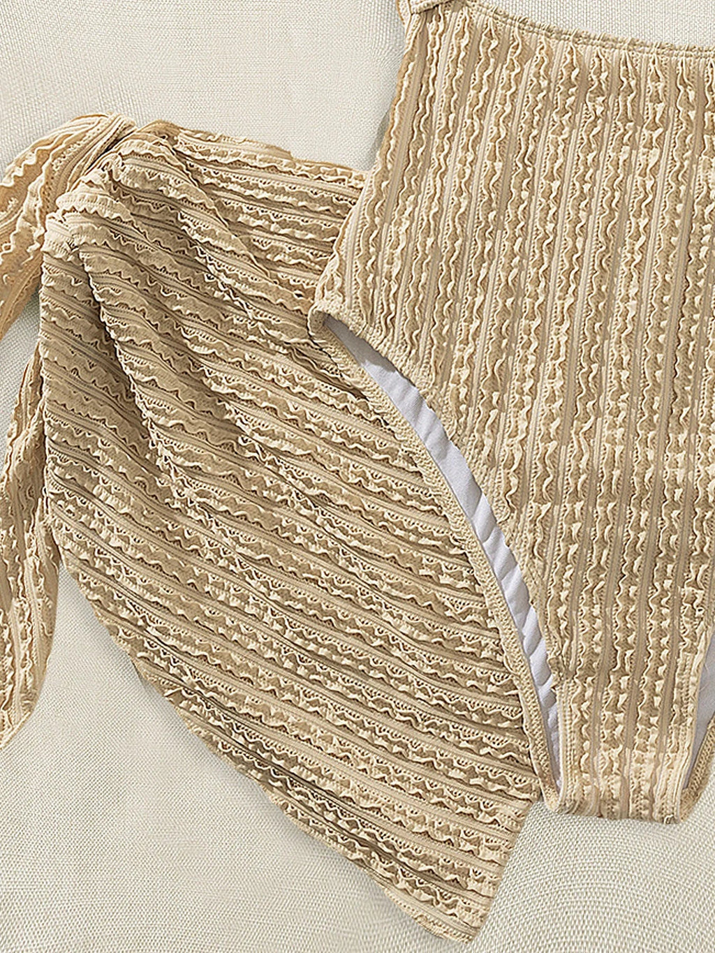 Vintage Khaki One Piece Swimsuit Mesh Skirt Set Women Halter Cross Hollow Out Slim Swimwear 2025 Bathing Suit Holiday Monokini