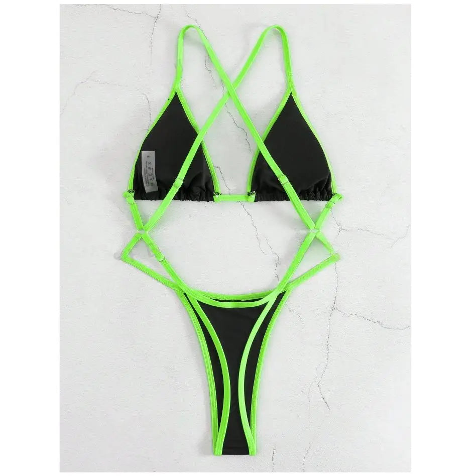 Cikini Summer Beach Women's Contrast Trim Halterneck One-Piece Swimsuit Sexy Swimwear Bathing Suit