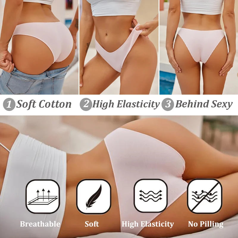 4Pcs Women's Cotton Seamless Briefs Intimates Women Sexy Panties Solid Color Breathable Underwear Female Low Waist Soft Lingerie