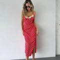 Ahagaga Fashion Women's Polka Dot Dresses Lace Patchwork Camisole Slit Slim Fit Sexy Female Casual Outfit Summer Beach Vestidos