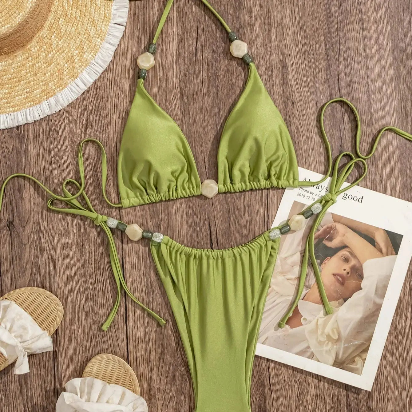 DEKA Push Up Backless Swimwear Halter Brazilian Bikini Set Solid Micro String Thong Swimsuit Bikini Women Side Straps Bathing