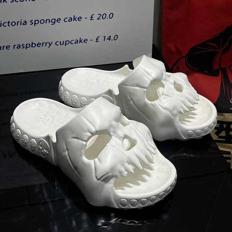 New Personalized Skull Design Men Slippers 2024 Summer Outdoor Fun Slides Thick Bottom of Beach Non-slip Leisure Women Sandals