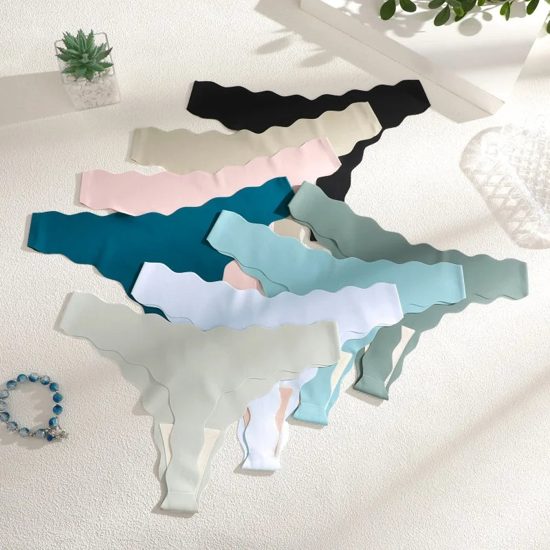 Women Sexy Seamless Panties Wavy Design Ultra-thin Panties Women Ice Silk Underwear Sexy Panty Low Waist G-string Female Solid