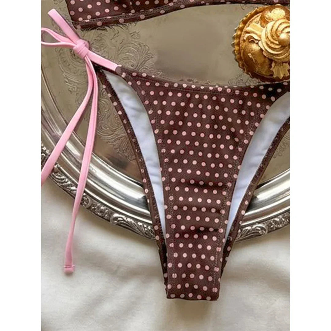 XS - L Sexy Polka Dot Splicing Halter Bikini Women Swimwear Female Swimsuit Two-Pieces Bikini Set Bather Bathing Suit Swim V8208