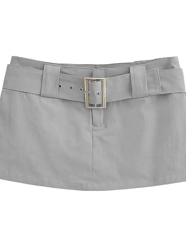 WOMENGAGA Spicy Girl Wide Belt Low Waist Short Skirt Women Safety Skorts Mini Short Skirt Summer New Half Skirt Fashion AH7O
