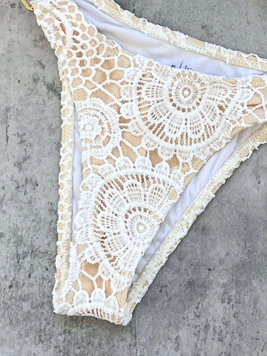 2025 Boho Crochet Bikini Set Cream Knit with Leather Straps Metal Buckles Perfect for Beach Wear Pool Parties Summer Getaways